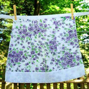 Vintage 60's Purple Cabbage Rose Print Cotton CHILD'S Half Apron w/ Pocket